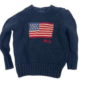 Polo Ralph Lauren Boys Sweater Jacquard USA Flag Rib Trim Long Sleeve Navy 4T